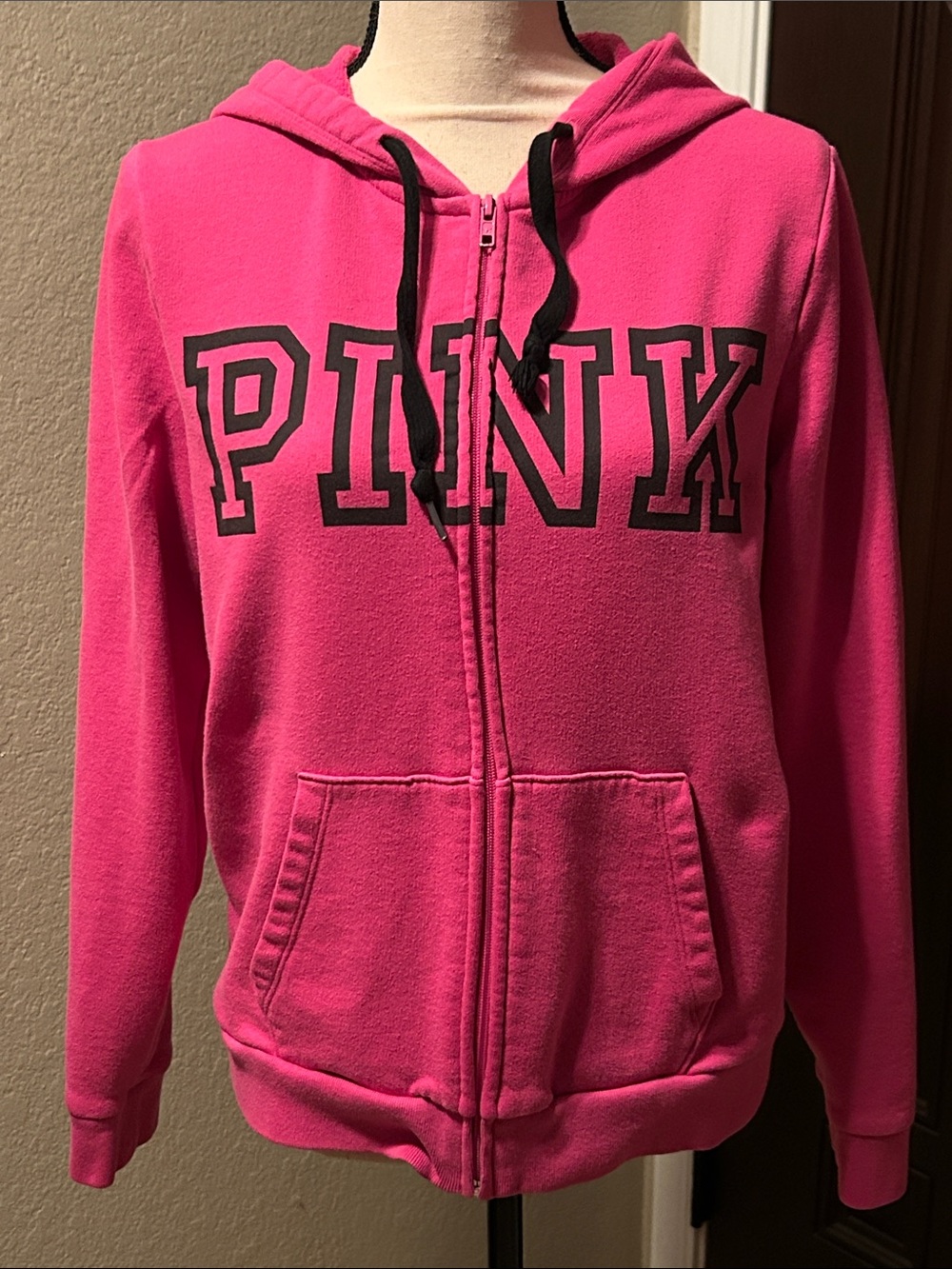 PINK Victoria’s Secret Bright Pink Logo Zip Up Hoodie